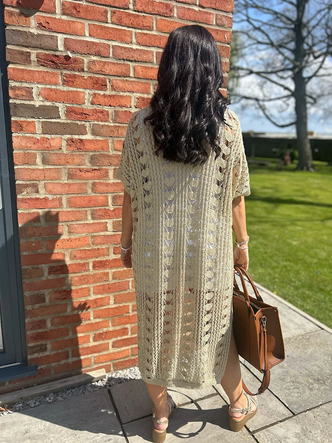 Gold Longline Patterned Weave Cardi Tasha