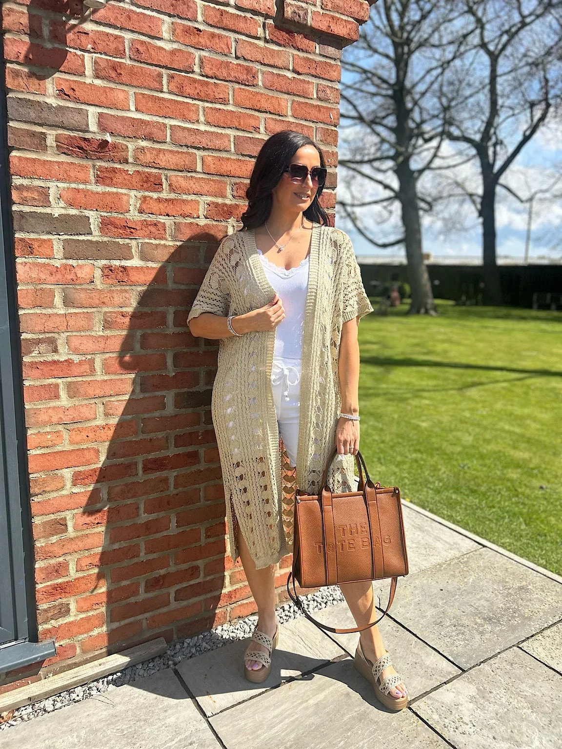 Gold Longline Patterned Weave Cardi Tasha