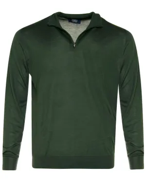 Green Cashmere Fine Gauge Quarter Zip Sweater