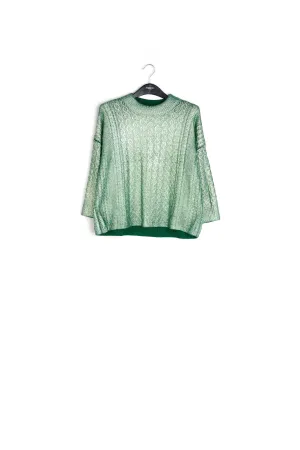 Green metallic cable-knit sweater