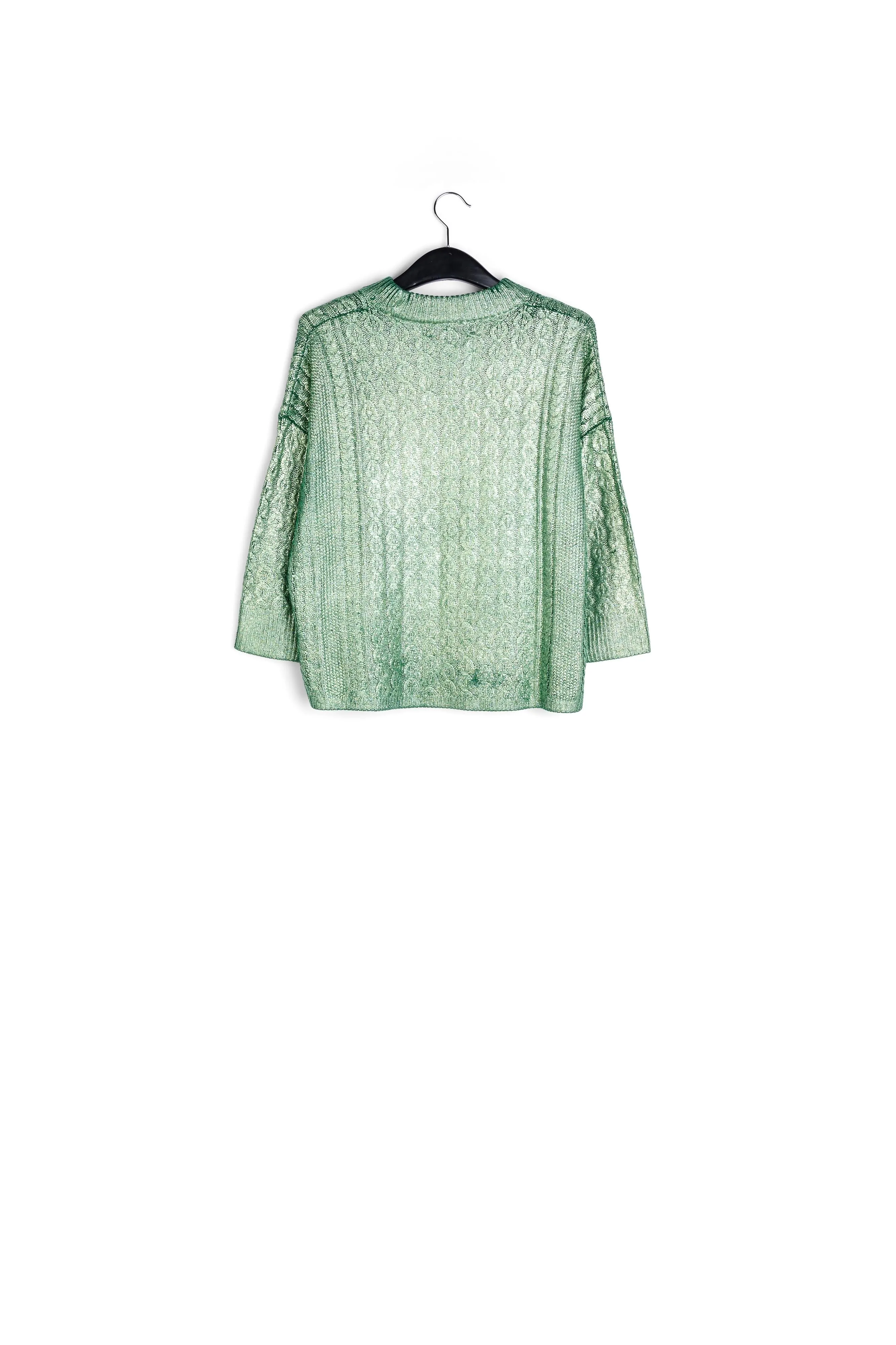 Green metallic cable-knit sweater