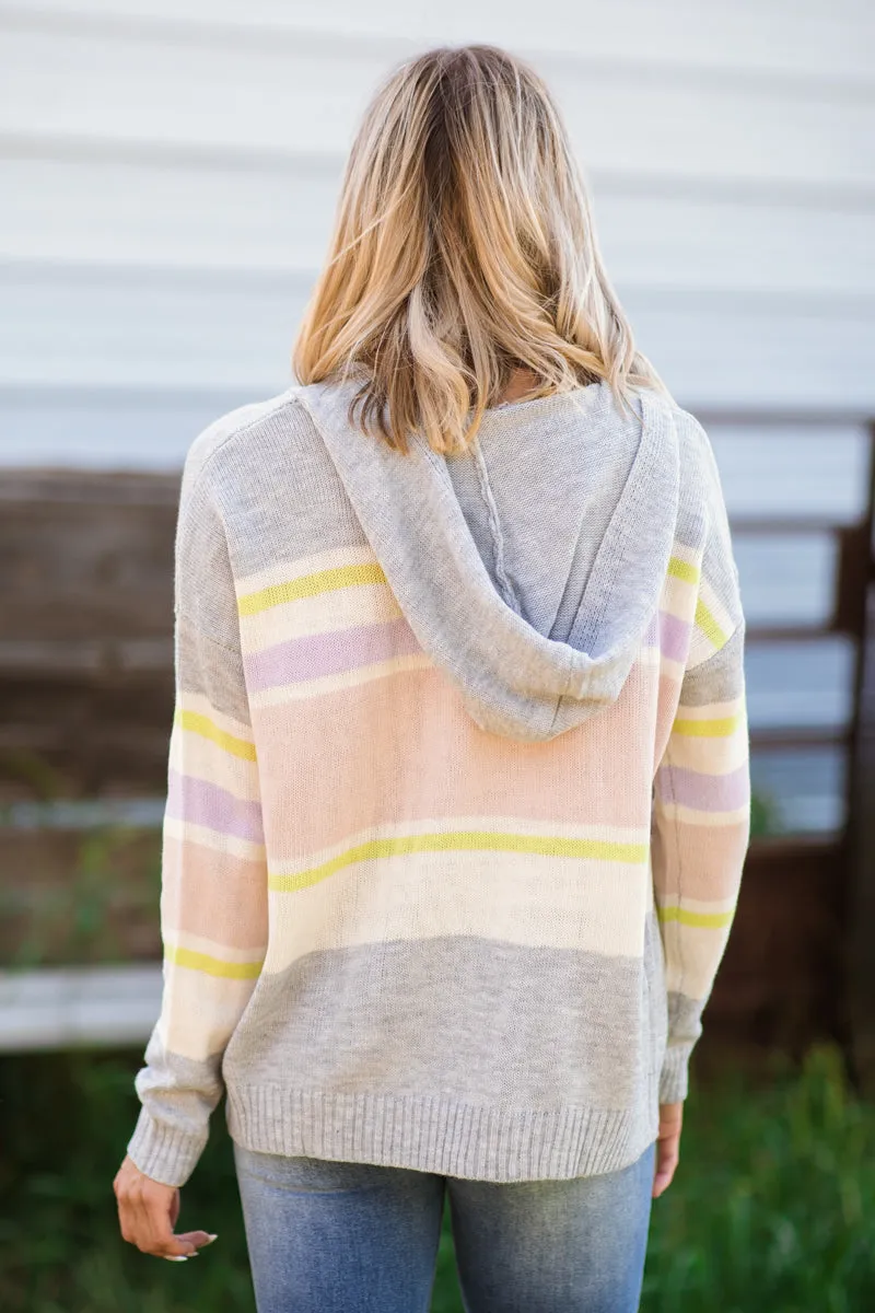 Grey and Yellow Multicolor Stripe Hoodie