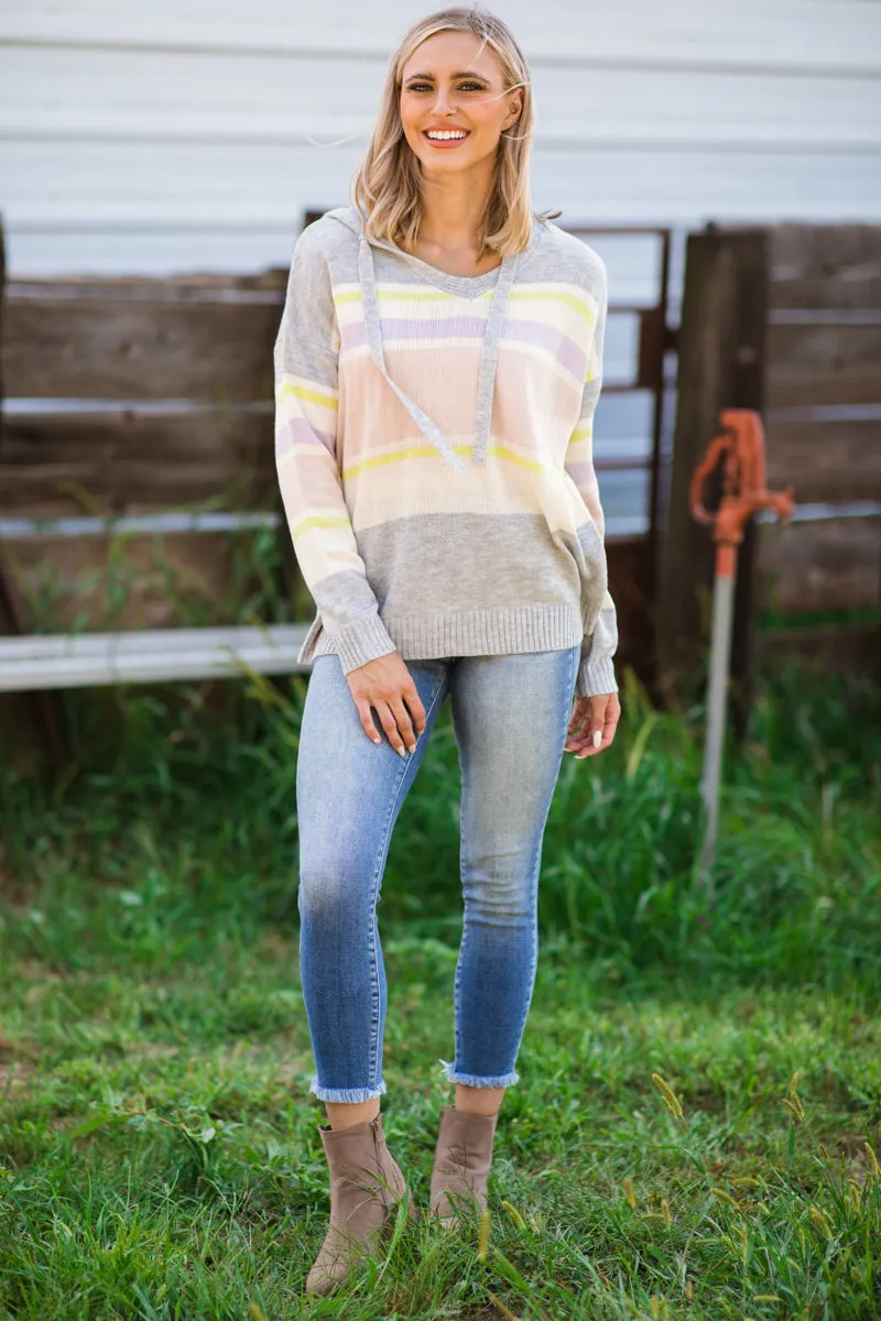 Grey and Yellow Multicolor Stripe Hoodie