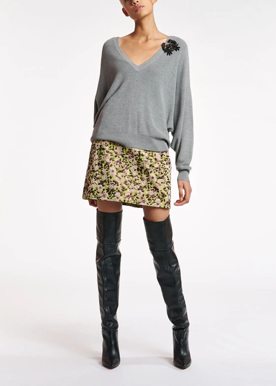 Grey oversized fine-knit sweater
