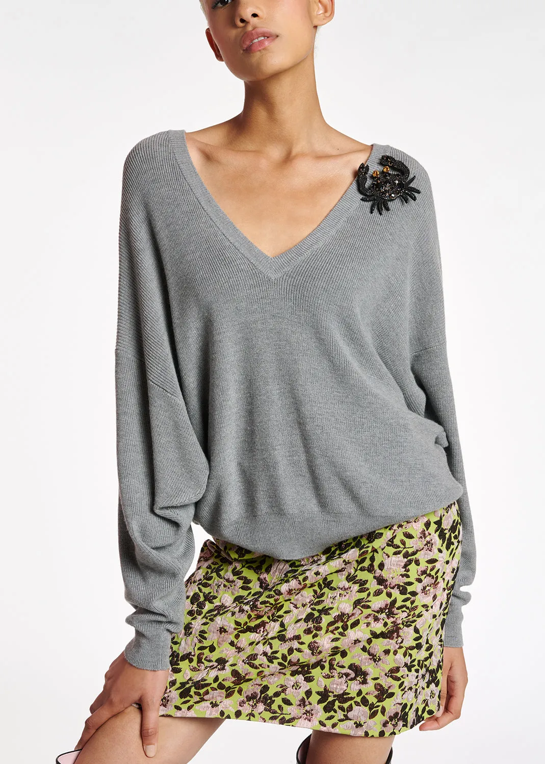 Grey oversized fine-knit sweater