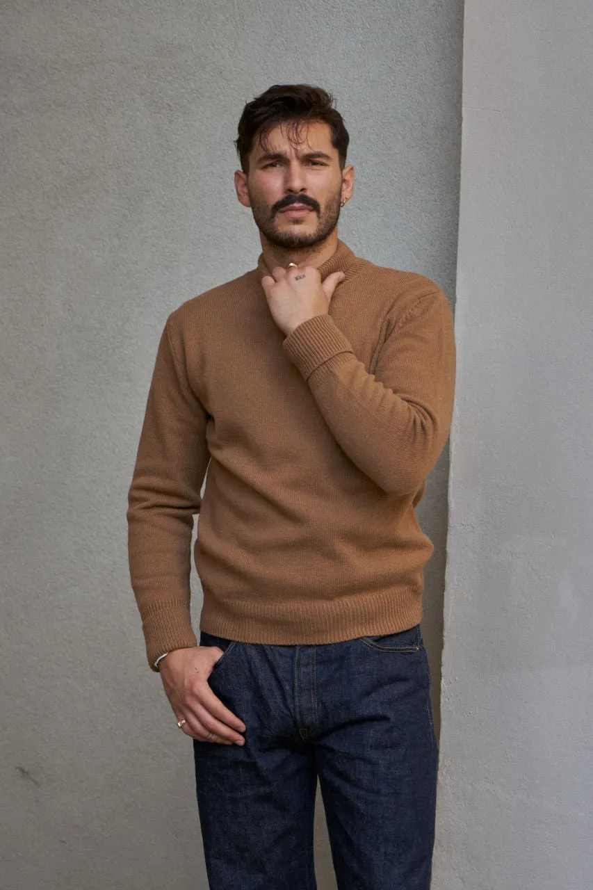 GRP Knitwear Mock Neck Sweater Merino/Cashmere Blend Camel