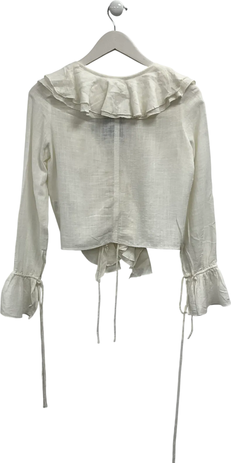 H&M Cream Cotton Blend Ruffle Tie Front Top UK XS