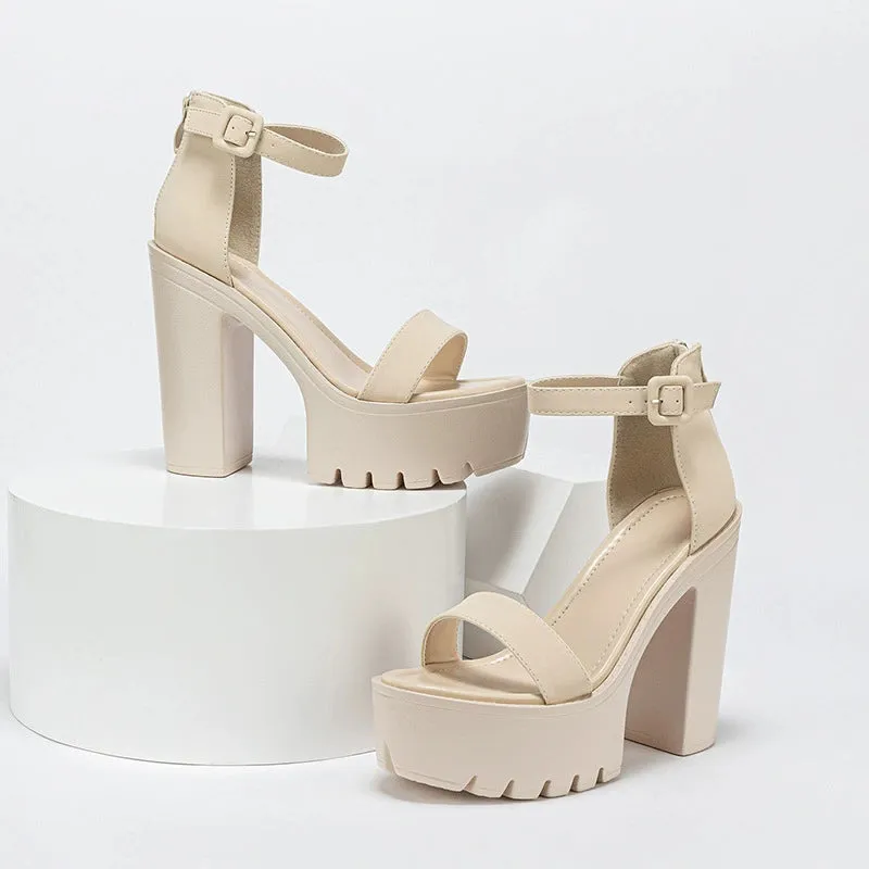 Height Increasing Buckle Strap Thick Heel High Heels