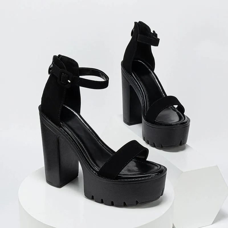 Height Increasing Buckle Strap Thick Heel High Heels