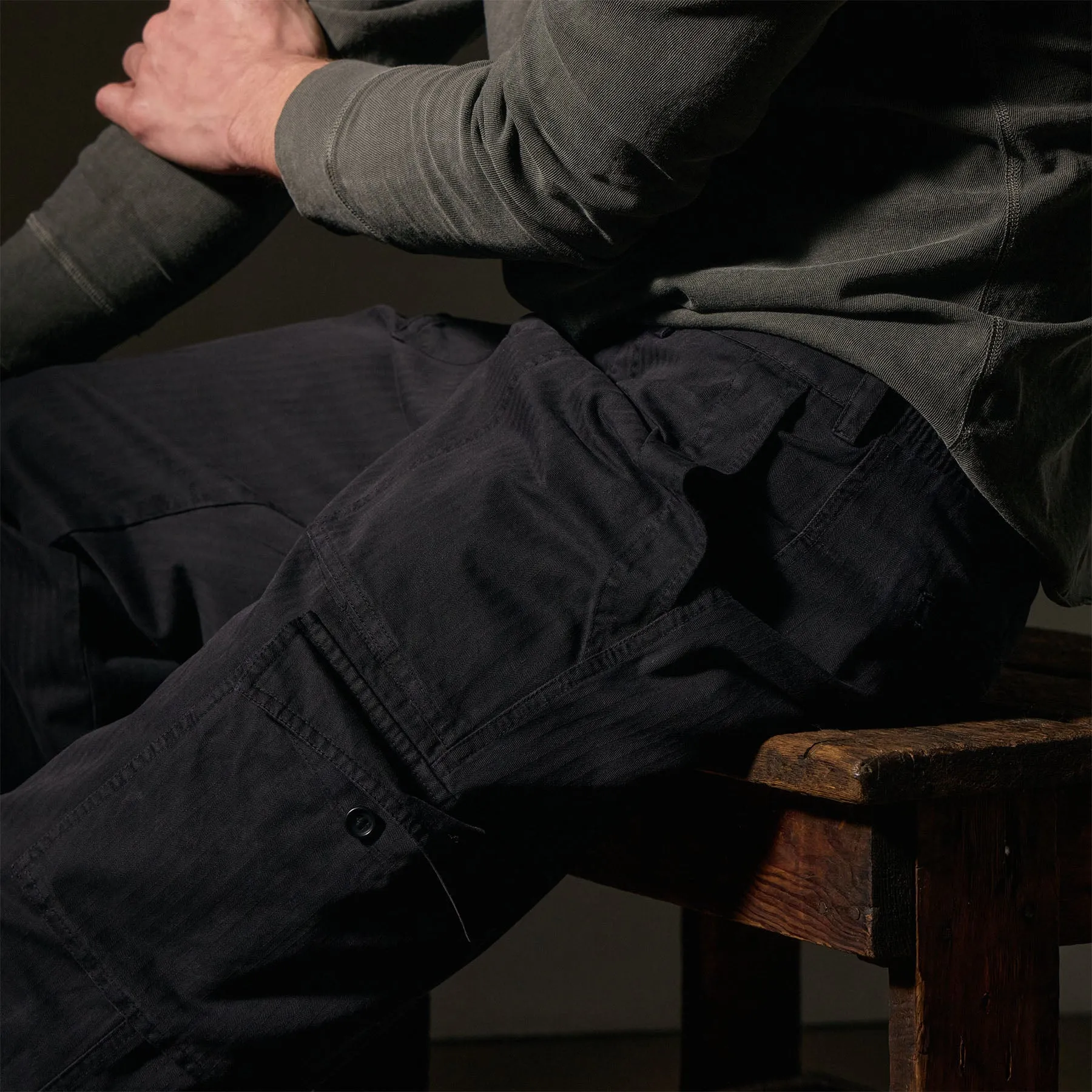 Herringbone Twill Utility Pant - Black