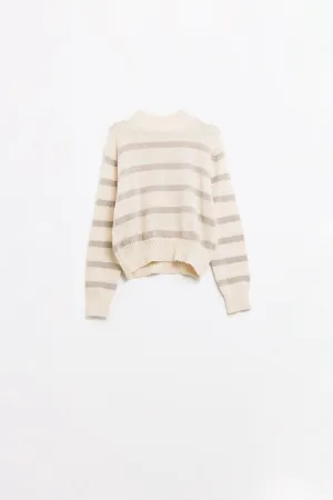 High Neck striped Sweater in Beige and Cream