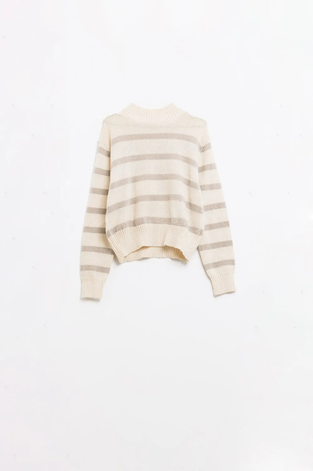 High Neck striped Sweater in Beige and Cream