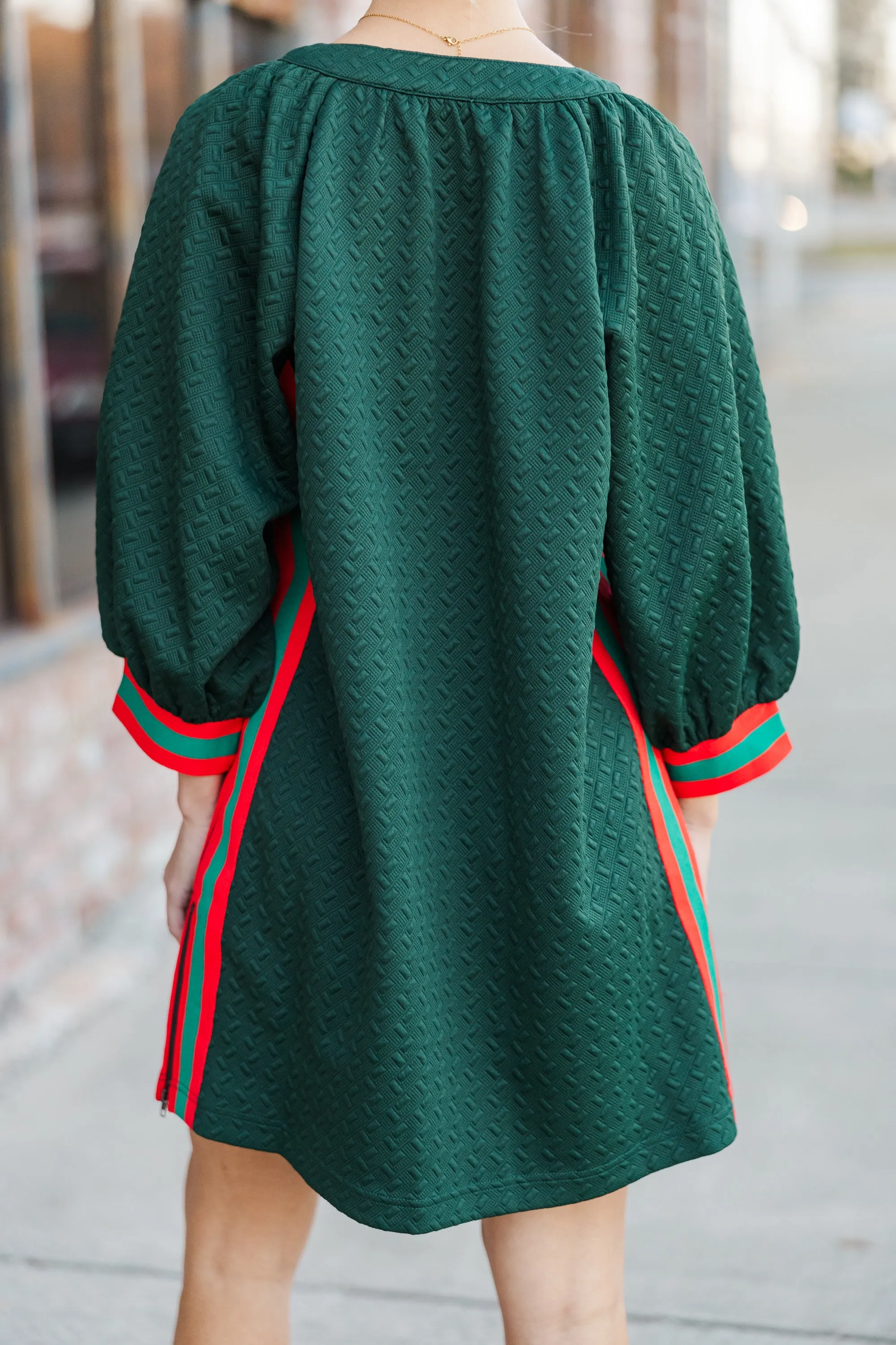 Highly Recommended Hunter Green Textured Dress