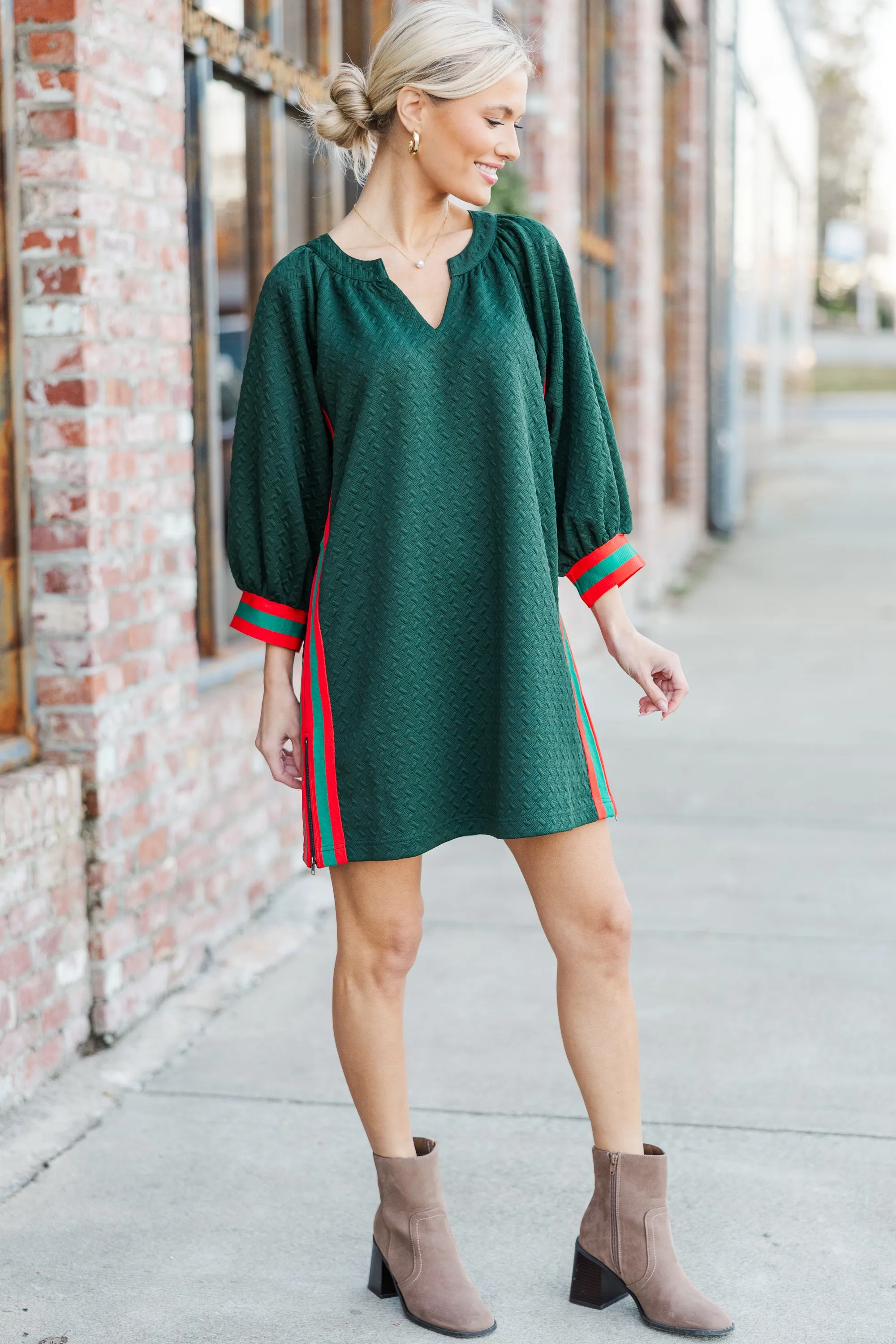 Highly Recommended Hunter Green Textured Dress