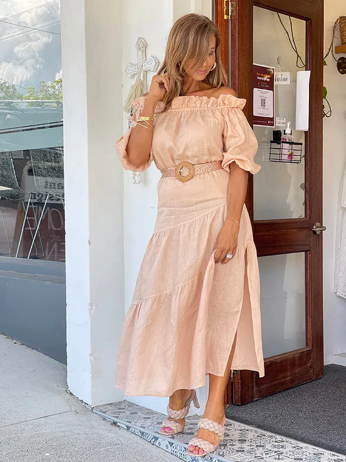 Hilary Off the Shoulder Linen Top - Nude
