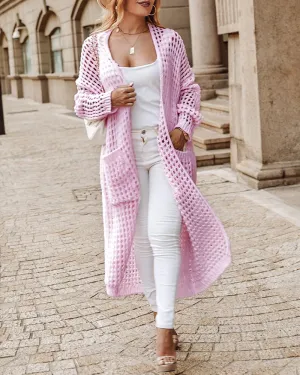 Hollow Out Pocket Design Longline Cardigan