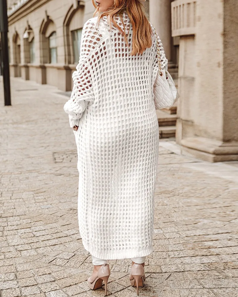 Hollow Out Pocket Design Longline Cardigan