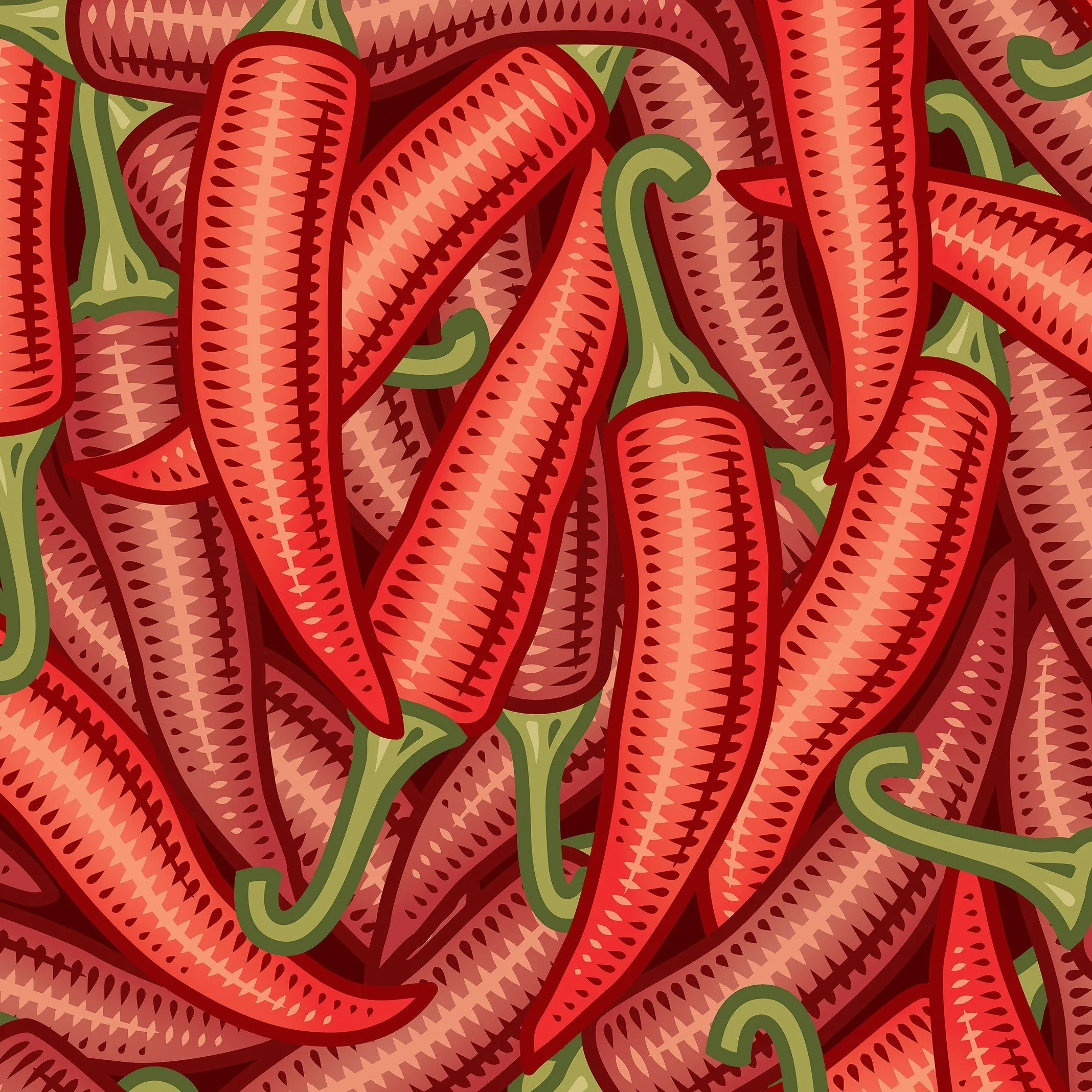 Hot Chili Peppers Fabric Pattern Printed on choice of Fabric By the Yard, Half Yard and Fat Quarter. Red Pepper, Habanero Print Fabric