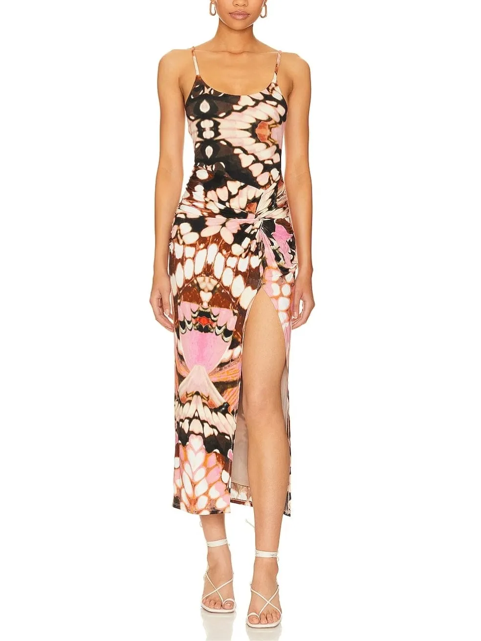 Inez Midi Dress in Pink Butterfly