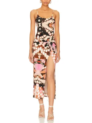 Inez Midi Dress in Pink Butterfly