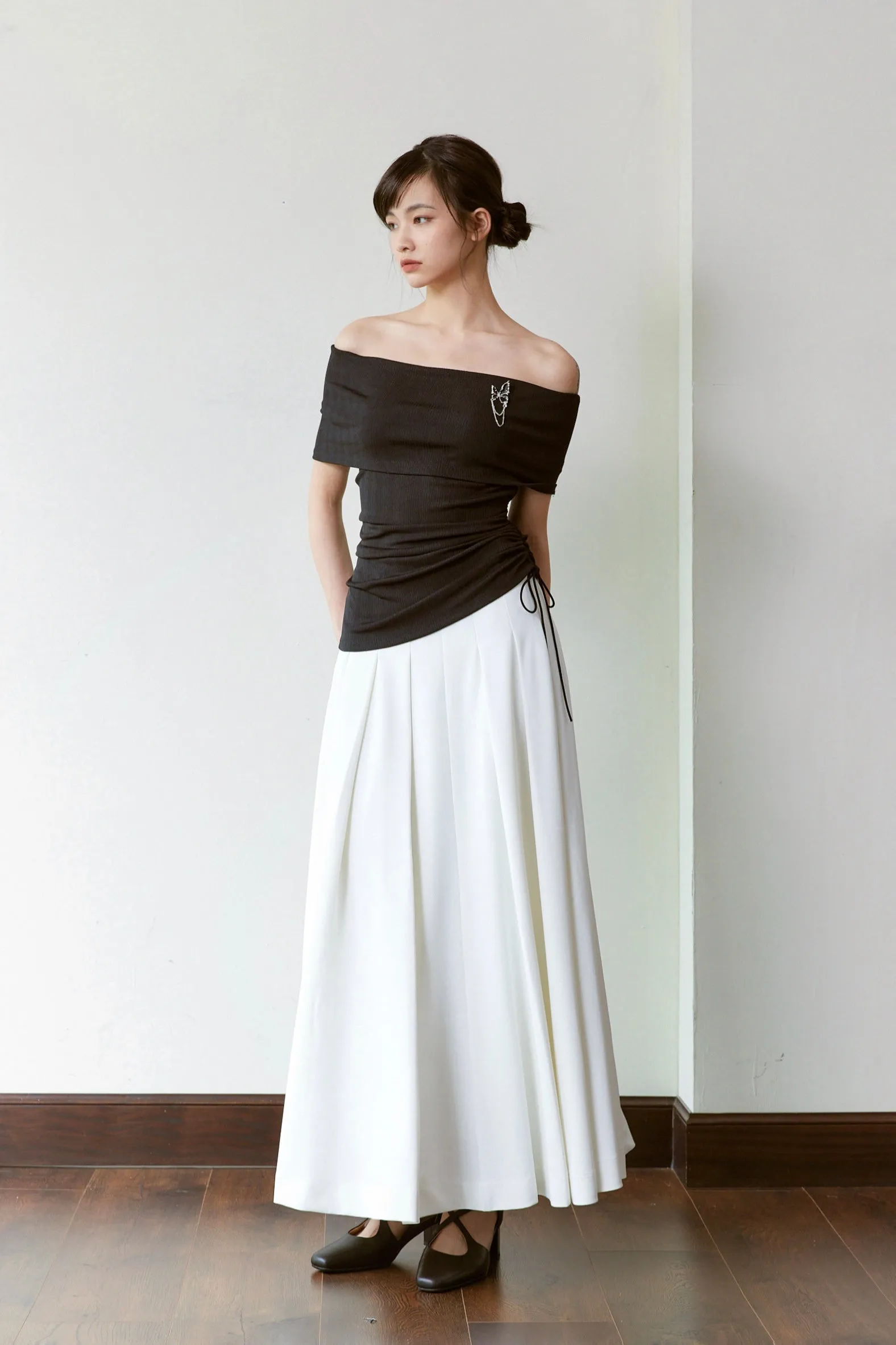Intention Acetate Off The Shoulder Top