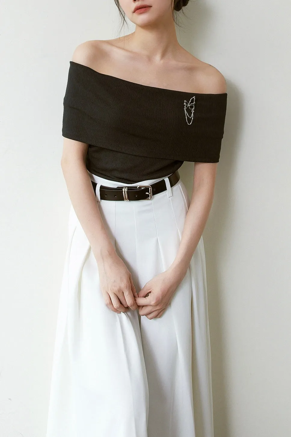 Intention Acetate Off The Shoulder Top