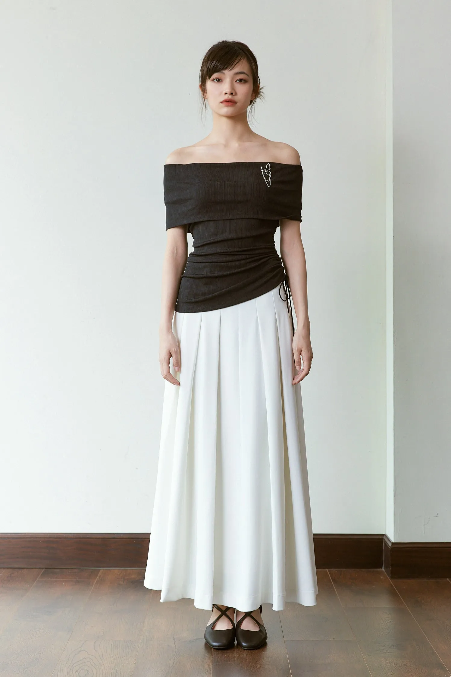Intention Acetate Off The Shoulder Top