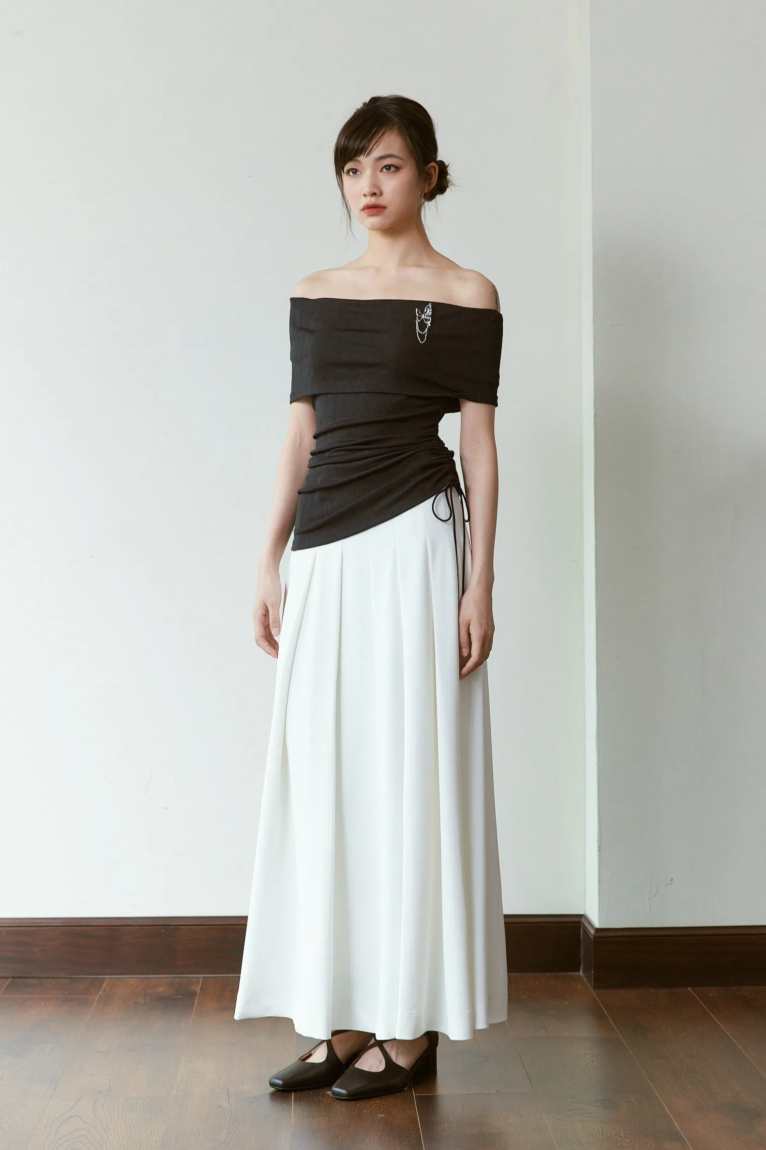 Intention Acetate Off The Shoulder Top
