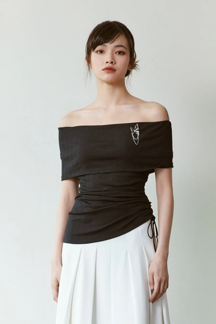 Intention Acetate Off The Shoulder Top