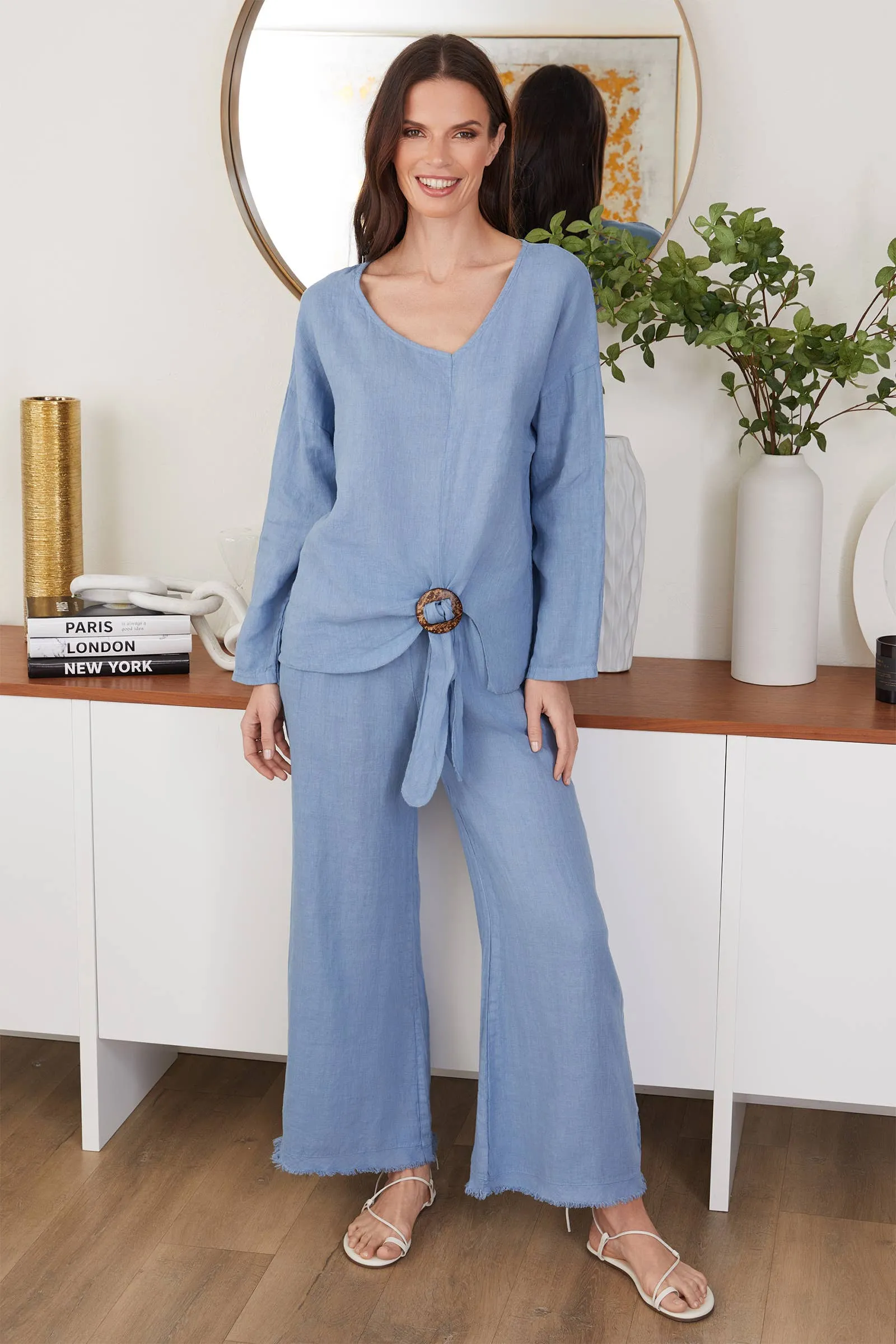 Italian Linen Pants with Raw Edge Hem