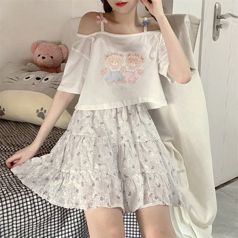 Japanese bow bear print T-shirt yc50147