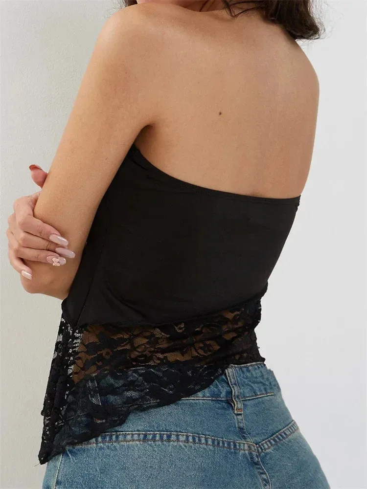 JazzHer 2024 Floral Patchwork Tube Top Party Clubwear Cropped Strapless Off Shoulder Irregular Hem Vest Crop Tops