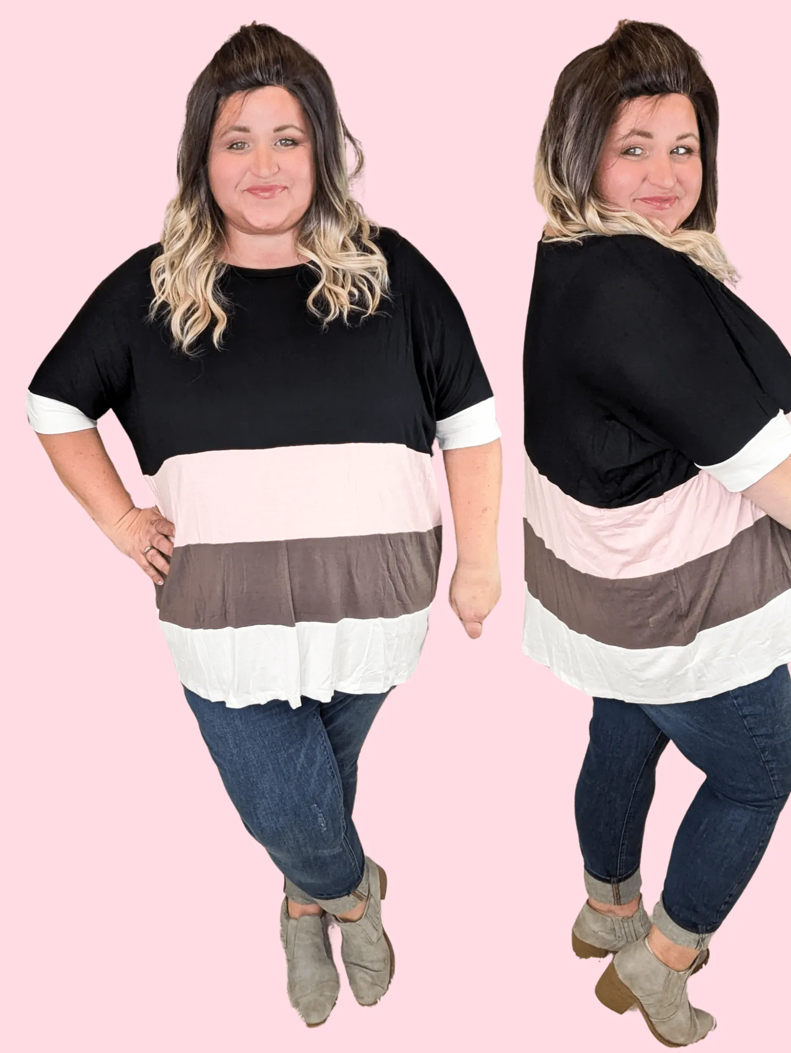 Jillian Colorblock Crewneck Short Sleeve in Dark Neapolitan