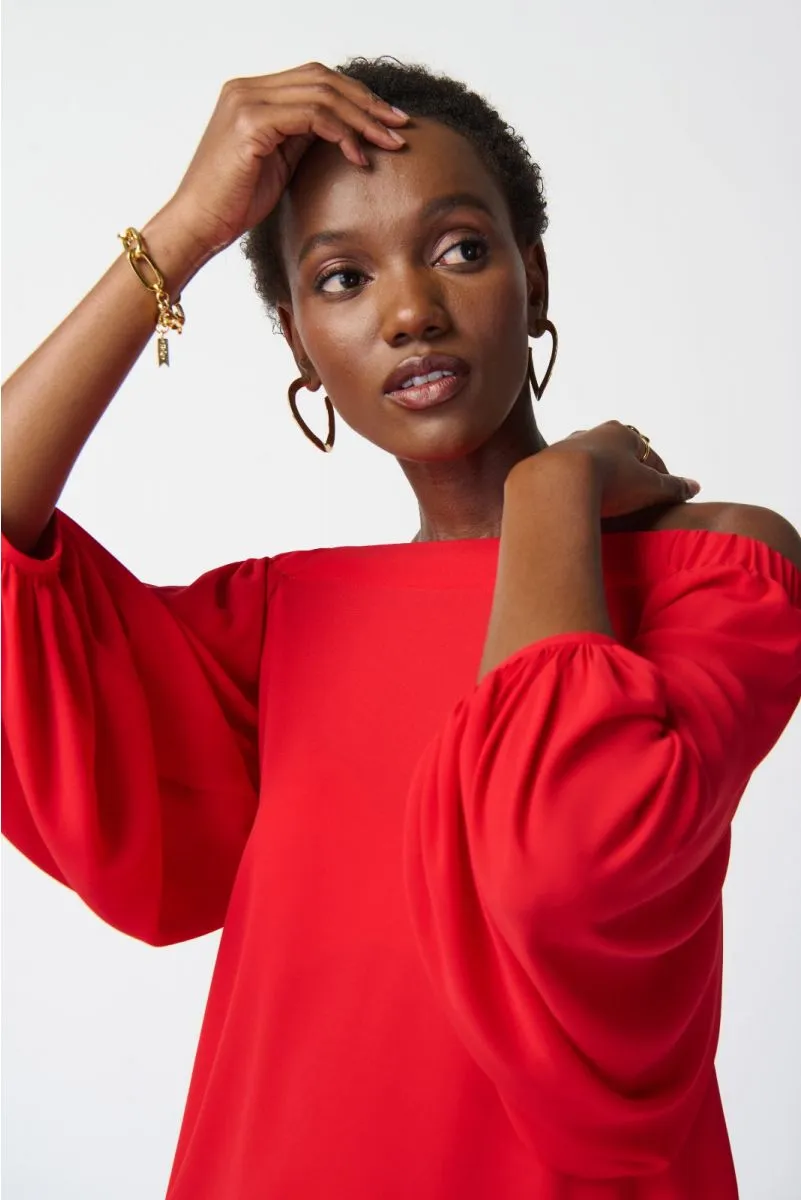 Joseph Ribkoff Radiant Red Off-Shoulder Puff Sleeve Top 241304