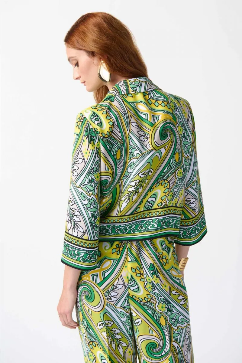 Joseph Ribkoff Vanilla/Multi Paisley Print Front Tie Cropped Top 242009