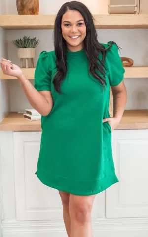 Kelly Green Textured Dress with Pockets