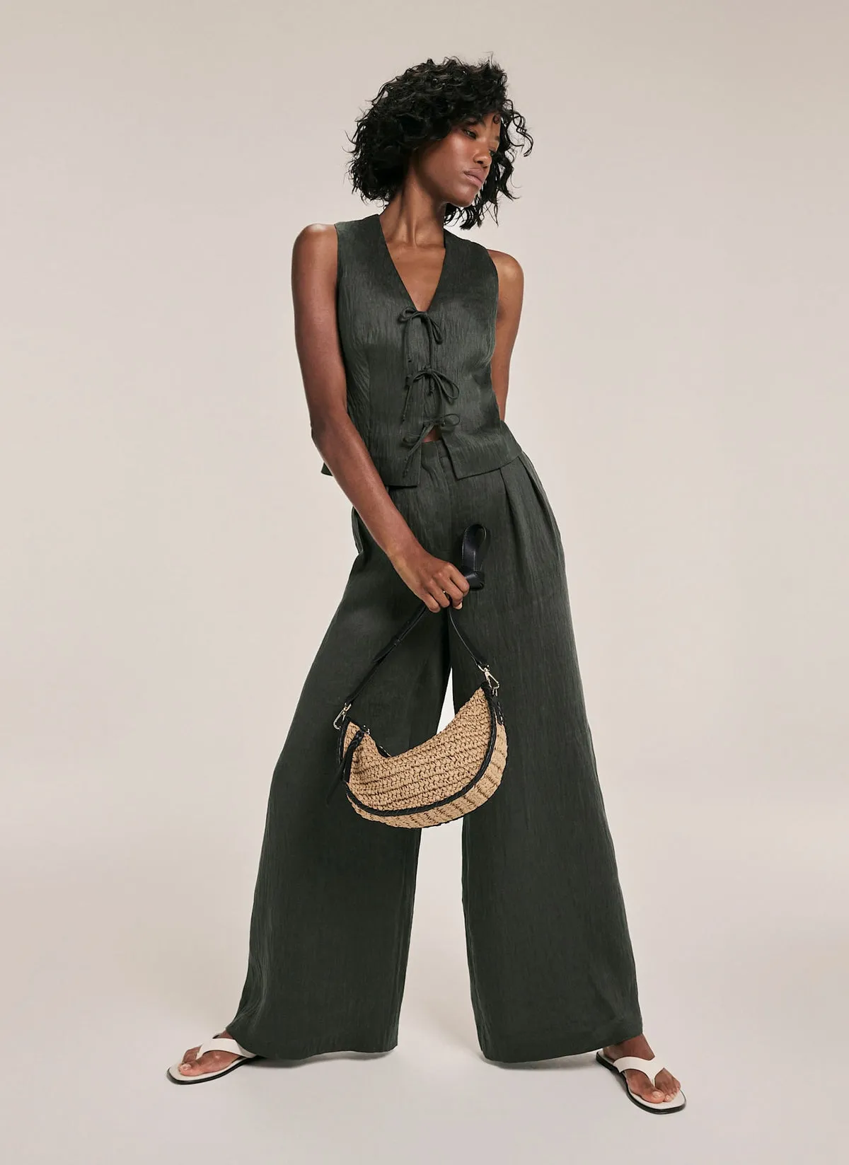 Khaki Linen Tie Front Waistcoat