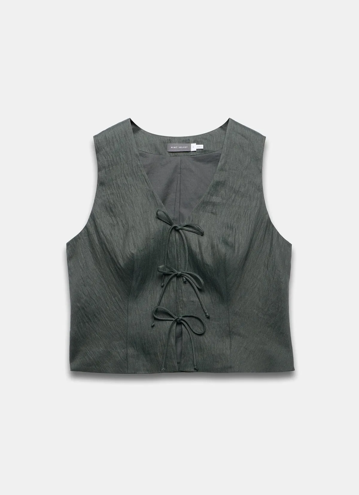 Khaki Linen Tie Front Waistcoat