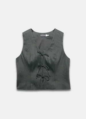 Khaki Linen Tie Front Waistcoat