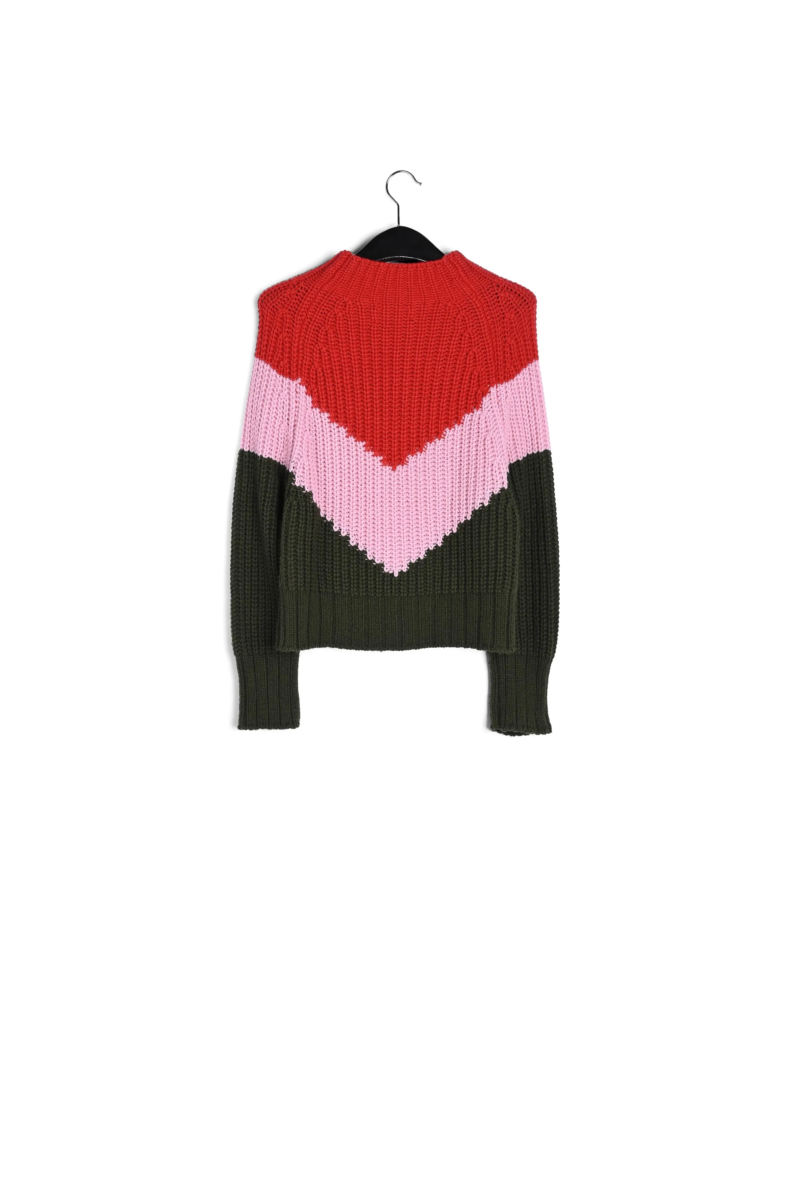 Khaki, pink and red v-panel knitted sweater