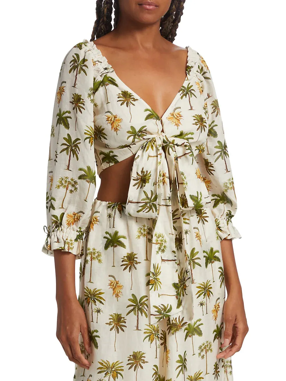 KIVARI Cropped Tie-Front Top
