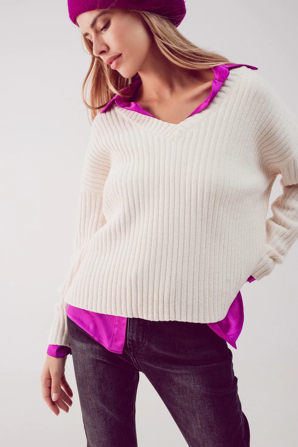 Knitted chenille jumper in cream