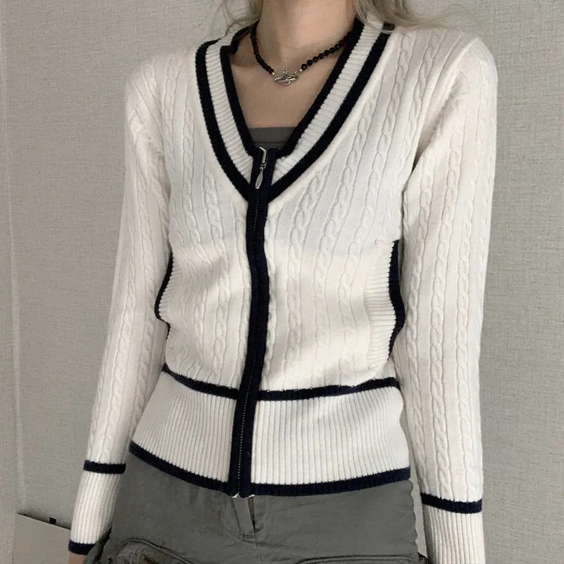Knitted V -neck woolen slimm cardigan