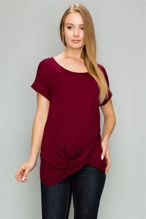Knot-Front Short Sleeve Top Burgundy - Pack of 6