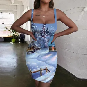 KYKU Brand Christmas Dress Women Snow 3d Print House Bodycon Dress New Year Vestido Sexy Womens Clothing Plus Size Vintage