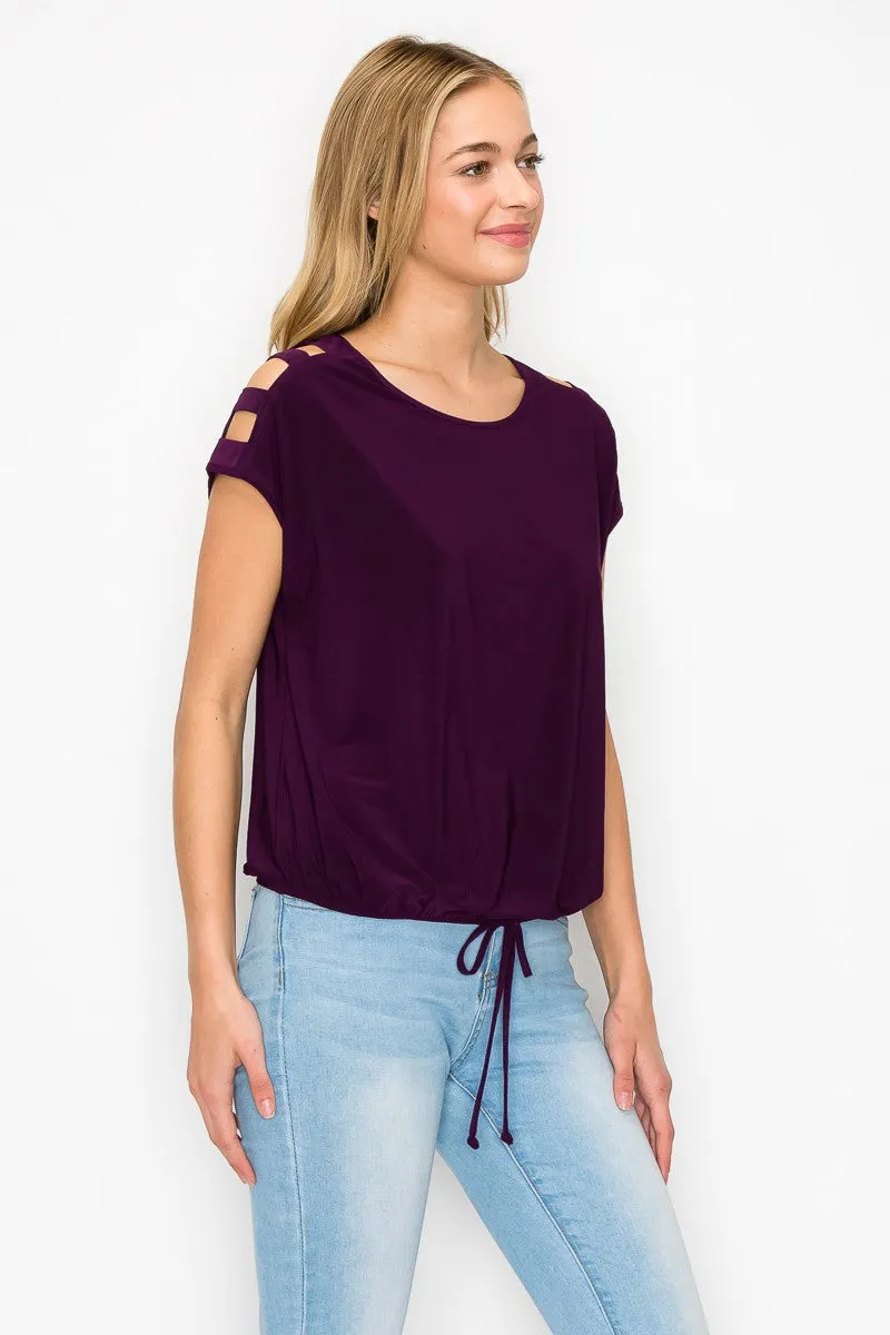 Ladder Cutout Cold Shoulder Knit Blouse