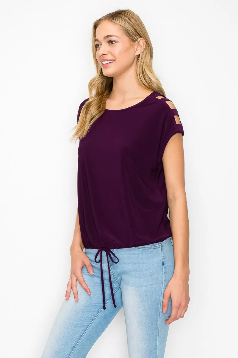 Ladder Cutout Cold Shoulder Knit Blouse