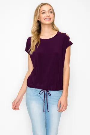 Ladder Cutout Cold Shoulder Knit Blouse