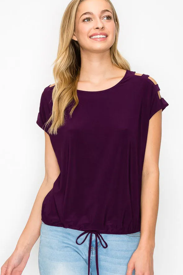 Ladder Cutout Cold Shoulder Knit Blouse