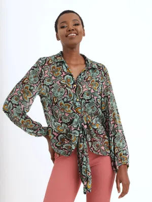 Ladies Tie Front Printed Blouse